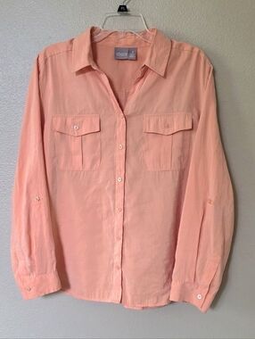 Chicos Womens Coral Modal Blend Button Down Shirt - Size XL